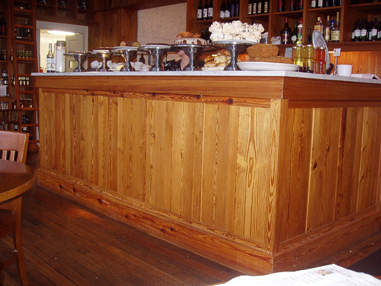 Reception area and service counter made from resawn antique pitch pine